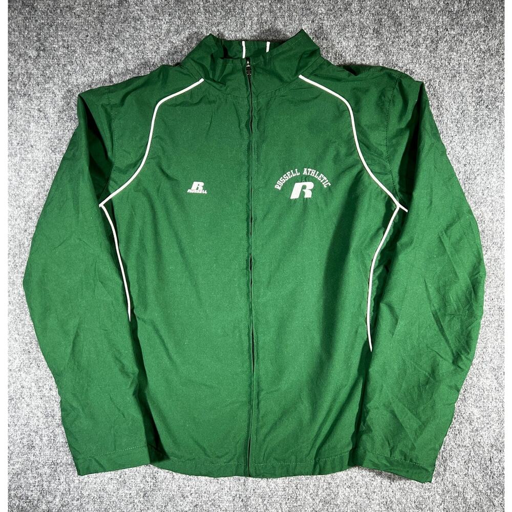 Vintage 90s Russell Athletic Windbreaker Jacket Green Full Zip Medium